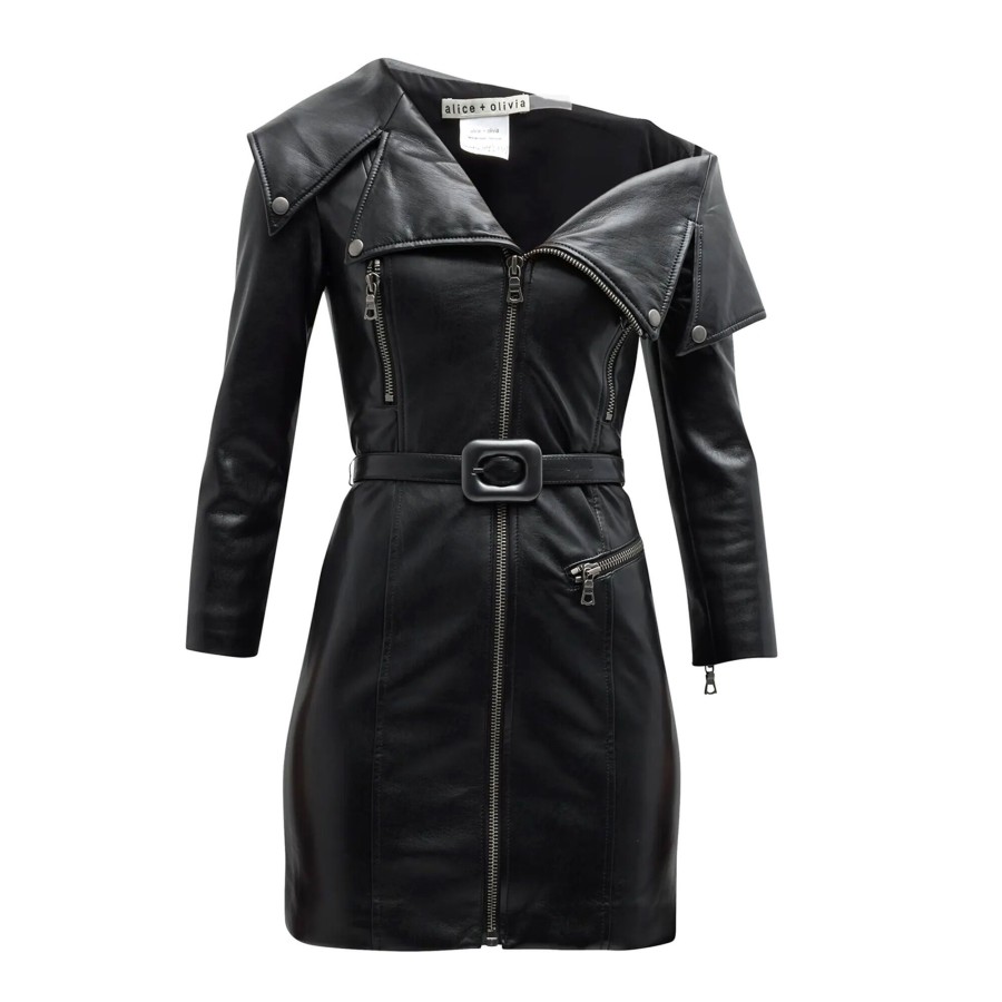 Clothing Alice + Olivia | Miara Vegan Leather Moto Dress Black