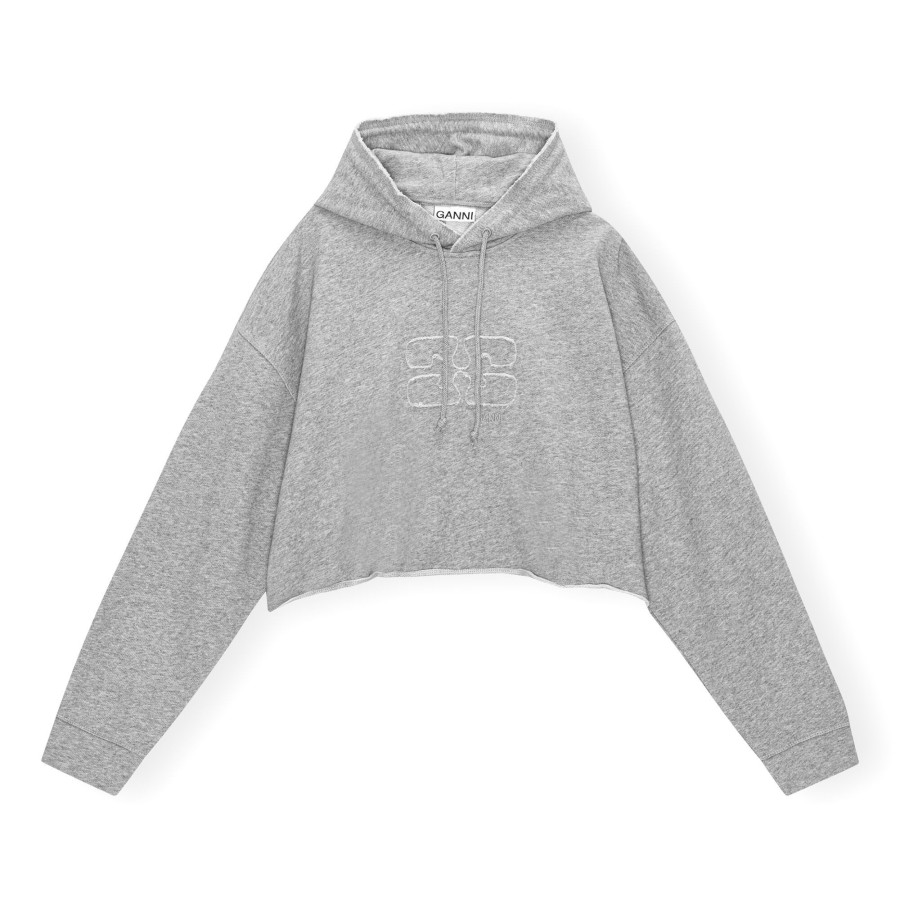 Clothing Ganni | Isoli Cropped Oversized Hoodie Paloma Melange