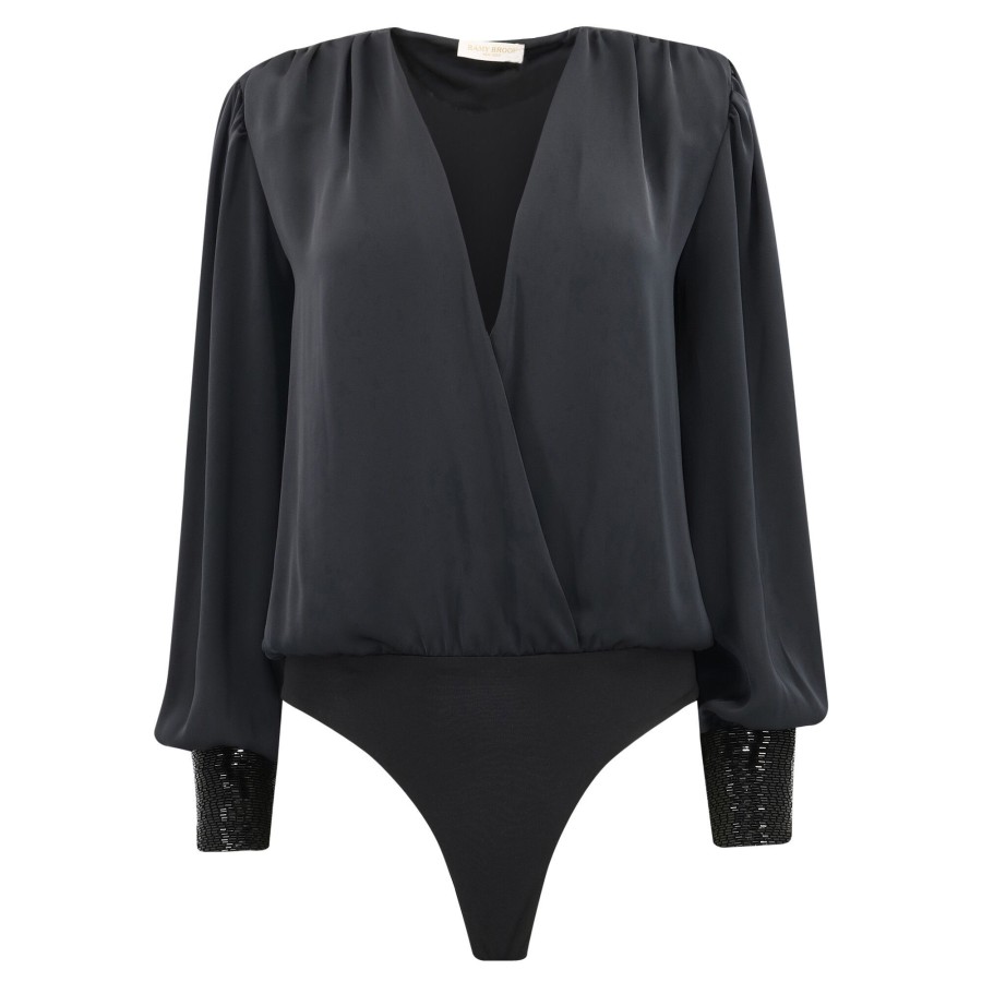 Clothing Ramy Brook | Selena Embellished V-Neck Bodysuit Black