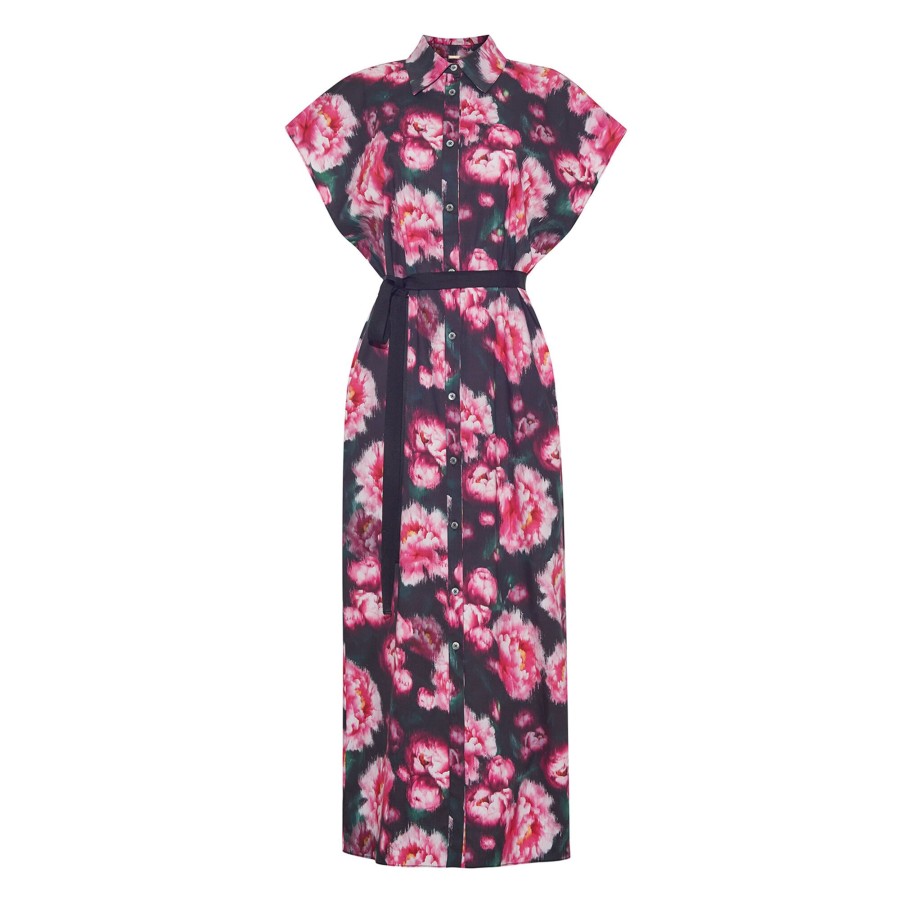 Clothing Adam Lippes | Shirt Dress In Printed Poplin Floral Black