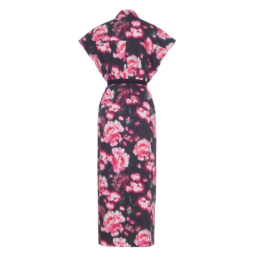 Clothing Adam Lippes | Shirt Dress In Printed Poplin Floral Black