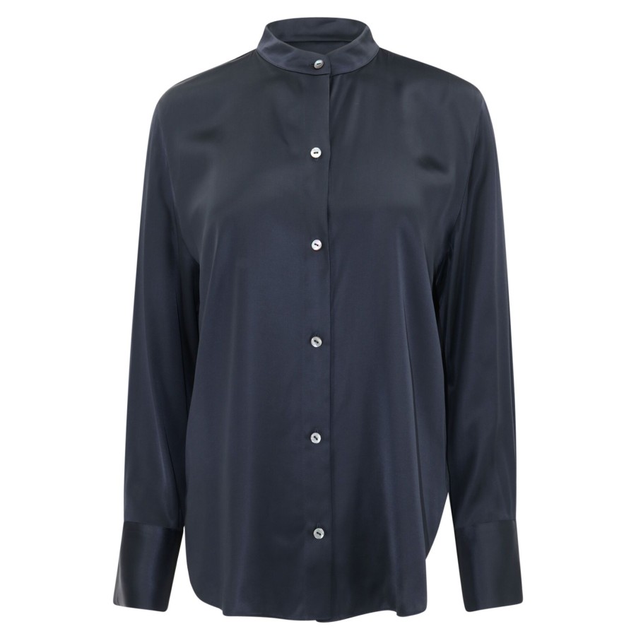 Clothing Vince | Long Sleeve Band Collar Shirt Coastal Blue