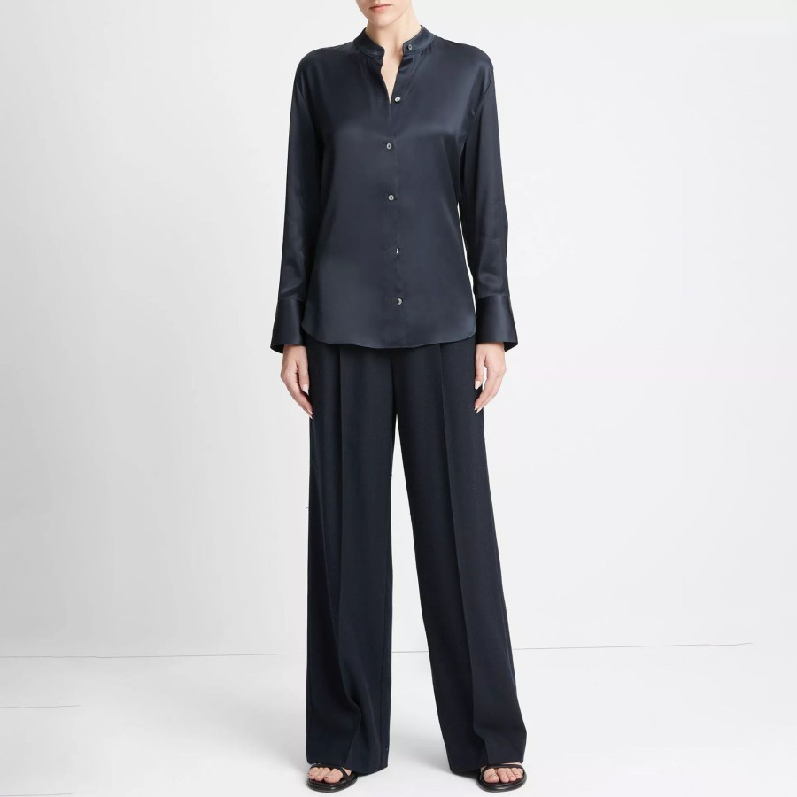 Clothing Vince | Long Sleeve Band Collar Shirt Coastal Blue