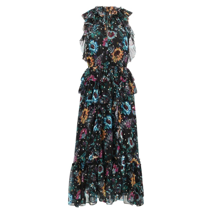 Clothing Ulla Johnson | Adrienne Floral Midi Dress Black Iris
