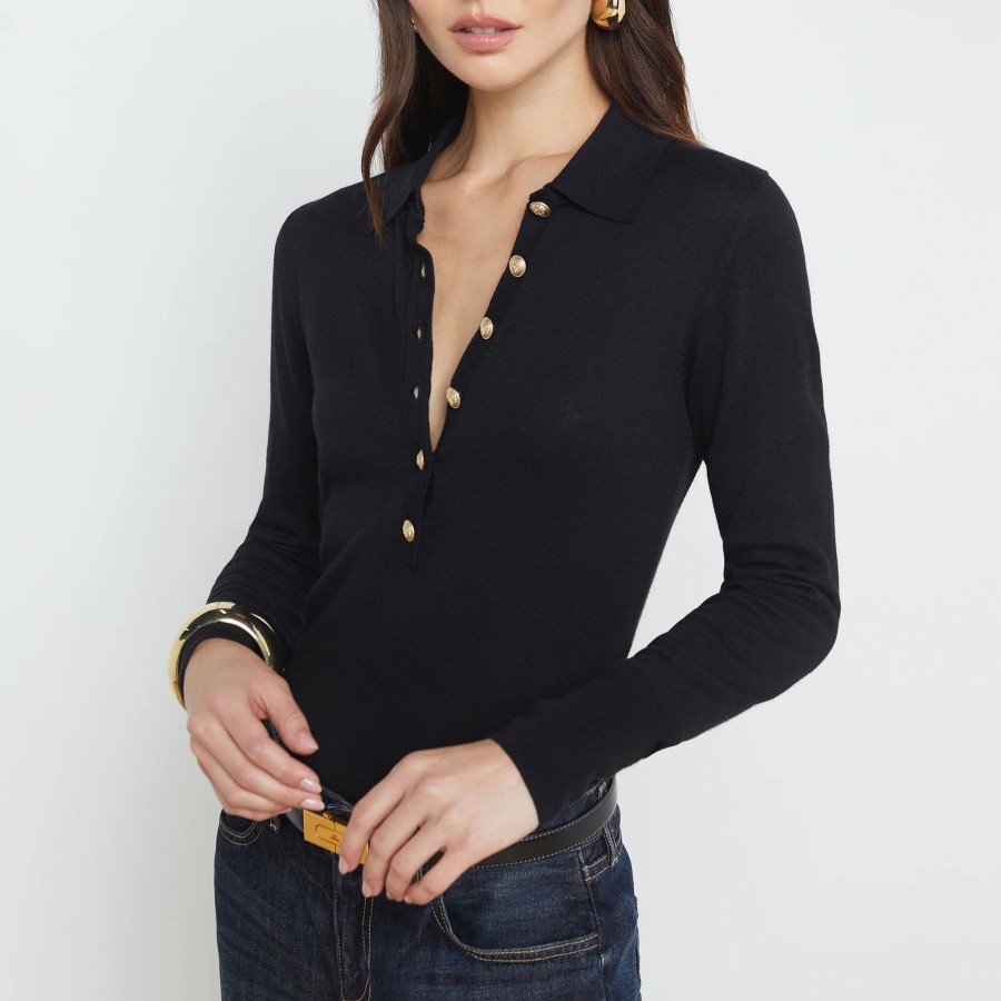 Clothing L'Agence | Sterling Collared Sweater Black/Gold