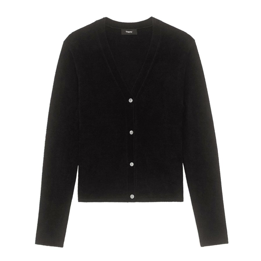 Clothing Theory | Velvet Rib Knit V-Neck Cardigan Black