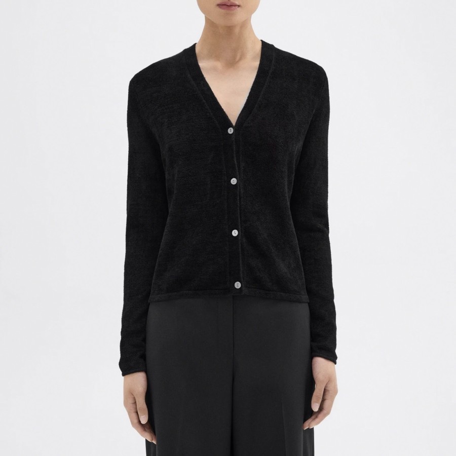 Clothing Theory | Velvet Rib Knit V-Neck Cardigan Black