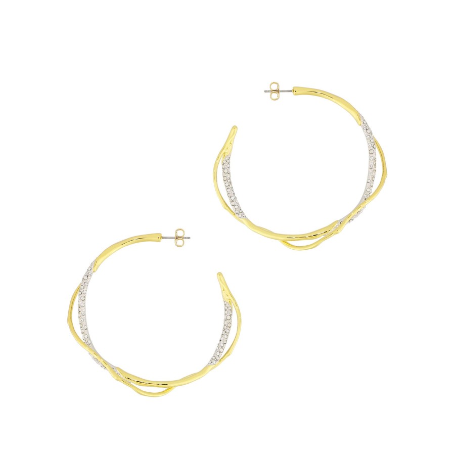 Jewelry Alexis Bittar | Intertwined Two Tone Pave Hoop Earrings 14K Gold/Rhodium