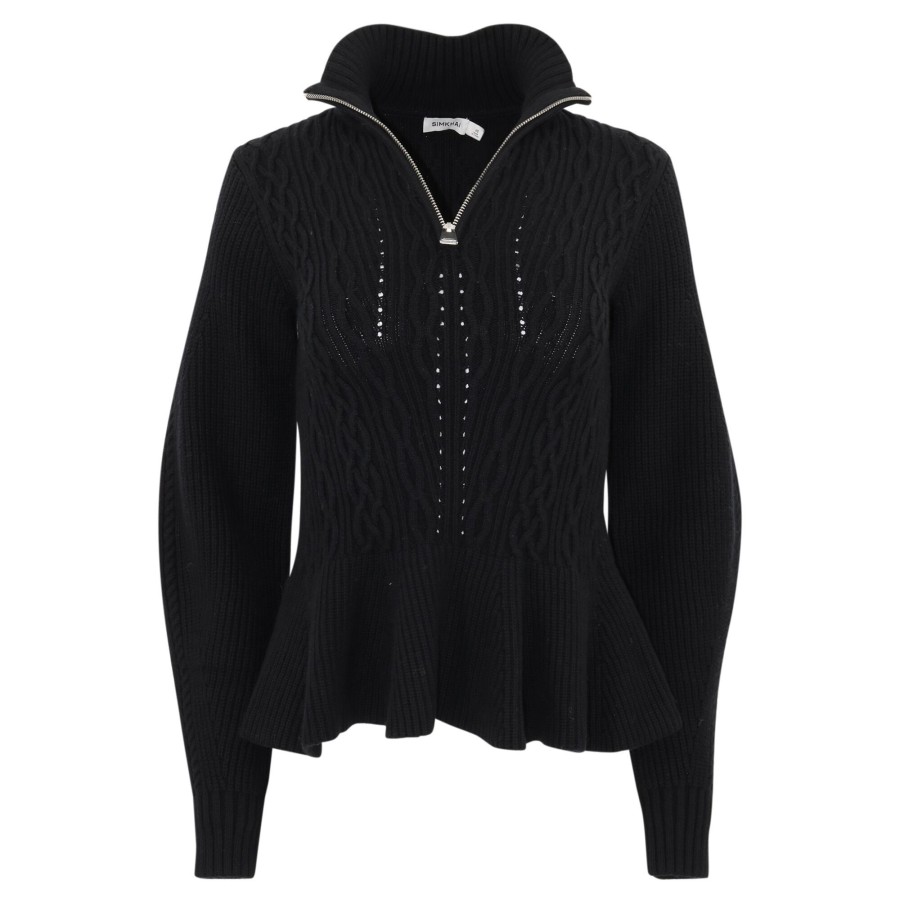 Clothing Simkhai | Susana Long Sleeve Peplum Polo Black