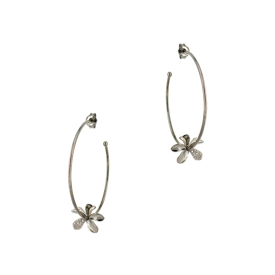 Jewelry Cindy Ensor | Sterling Hoop Flower Earrings Sterling Silver