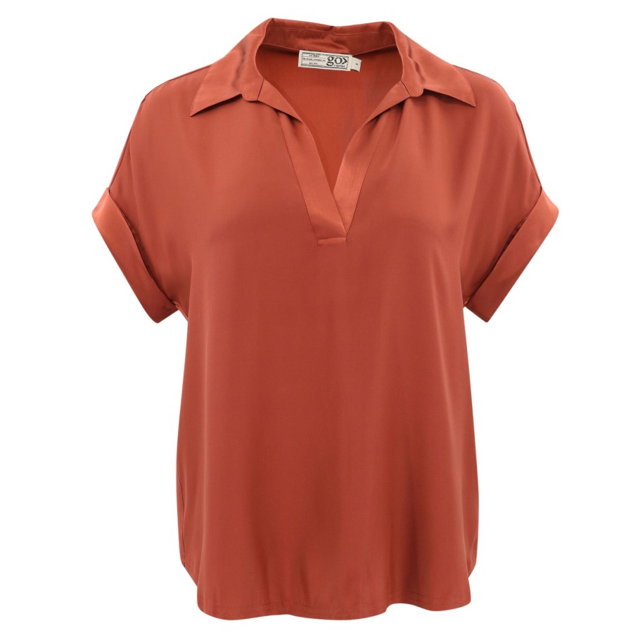 Clothing Go Silk | Go Polo Blouse Rust