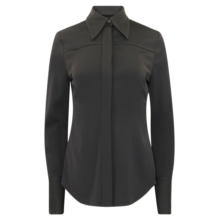 Clothing Another Tomorrow | Bias Seamed Shirt Black