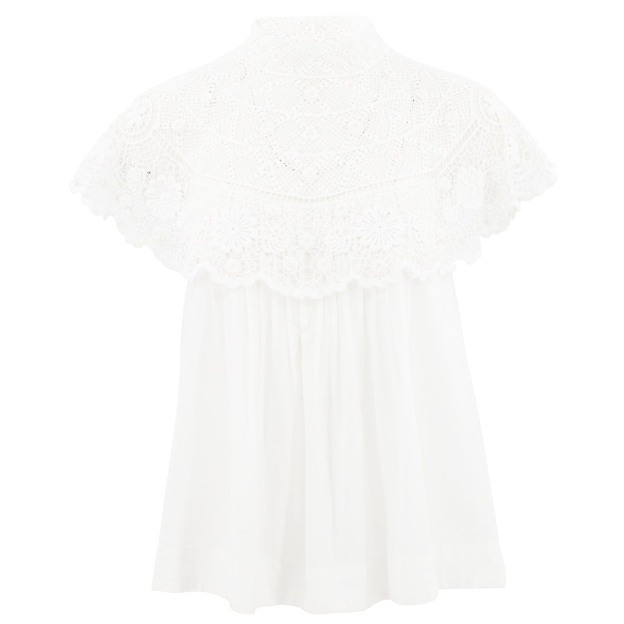 Clothing Sea | Serita Crochet Lace Flutter Sleeve Top Cream