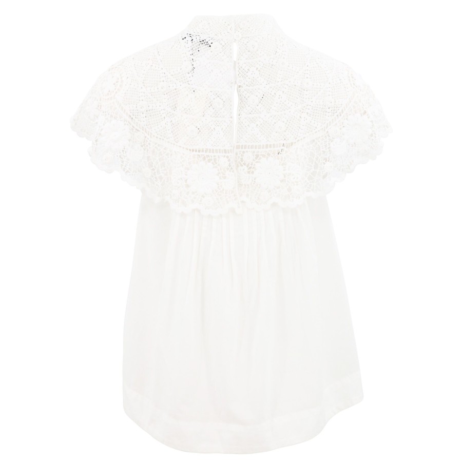 Clothing Sea | Serita Crochet Lace Flutter Sleeve Top Cream