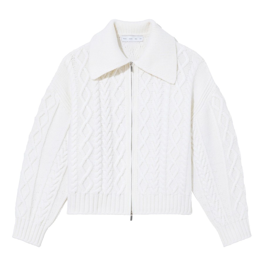 Clothing Proenza Schouler White Label | Relaxed Chunky Cable Zip Sweater Off White