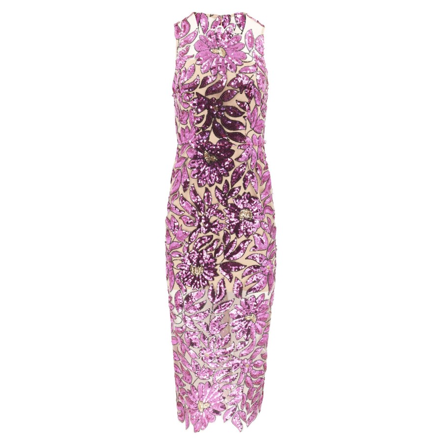 Clothing Milly | Kinsley Floral Garden Sequin Dress Pink Multi