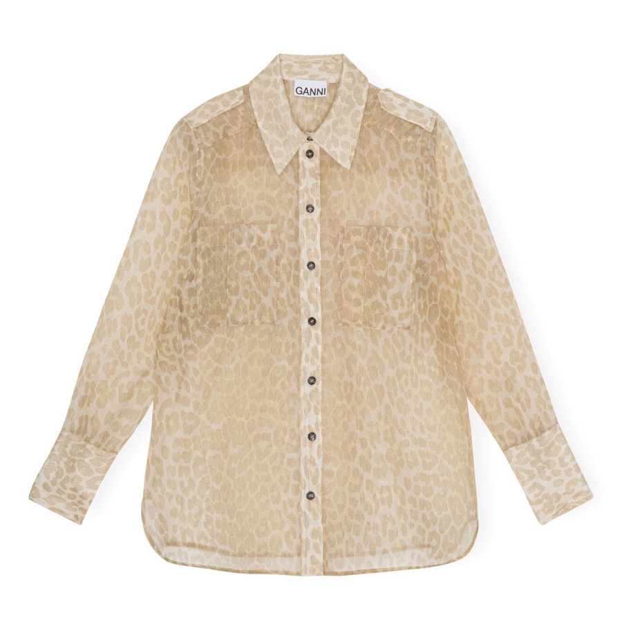 Clothing Ganni | Organza Shirt Oyster Gray