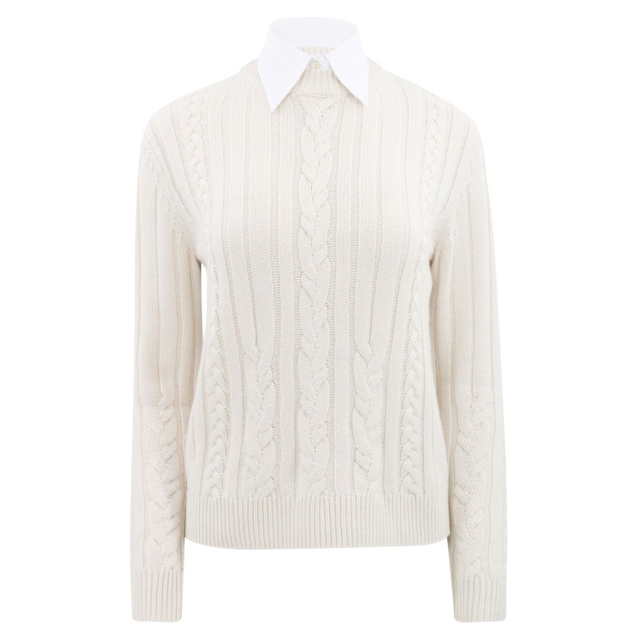 Clothing Twp | Cable Sweater With Collar Ivory