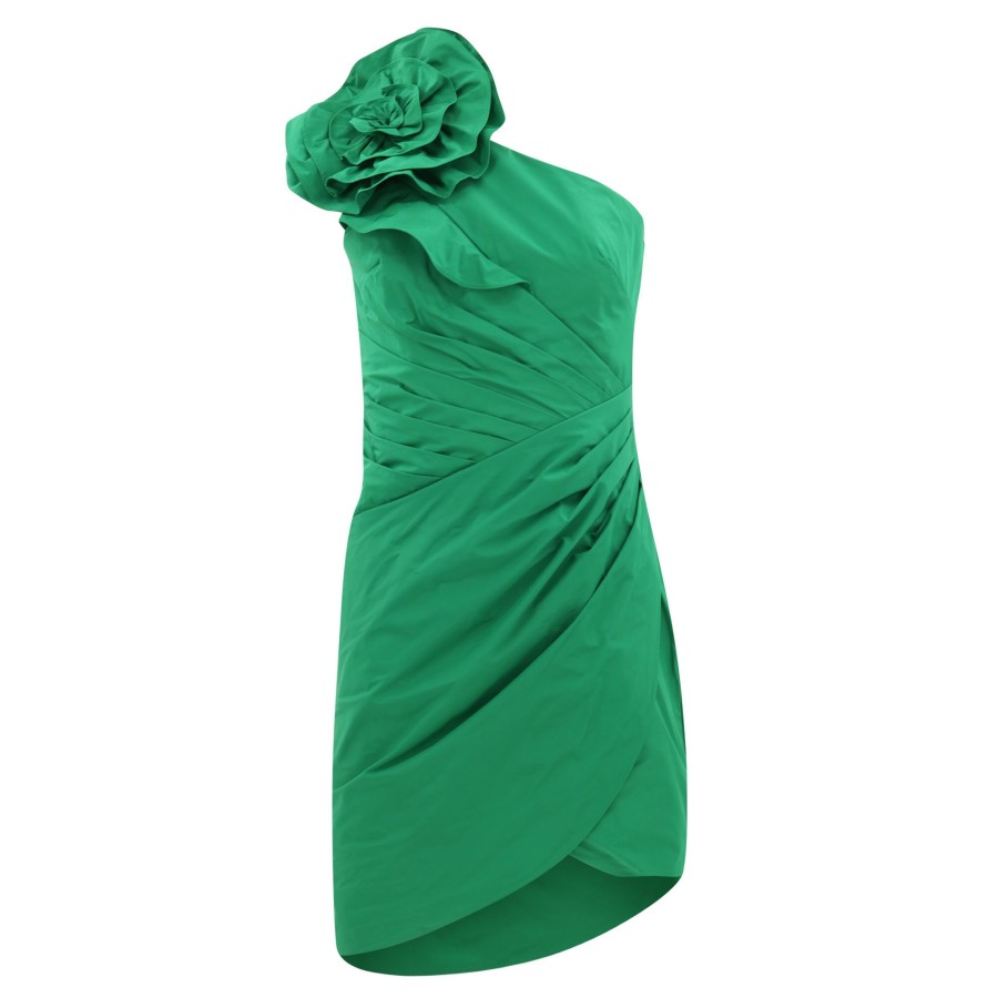Clothing Marchesa Notte | One Shoulder Taffeta Cocktail Dress Emerald