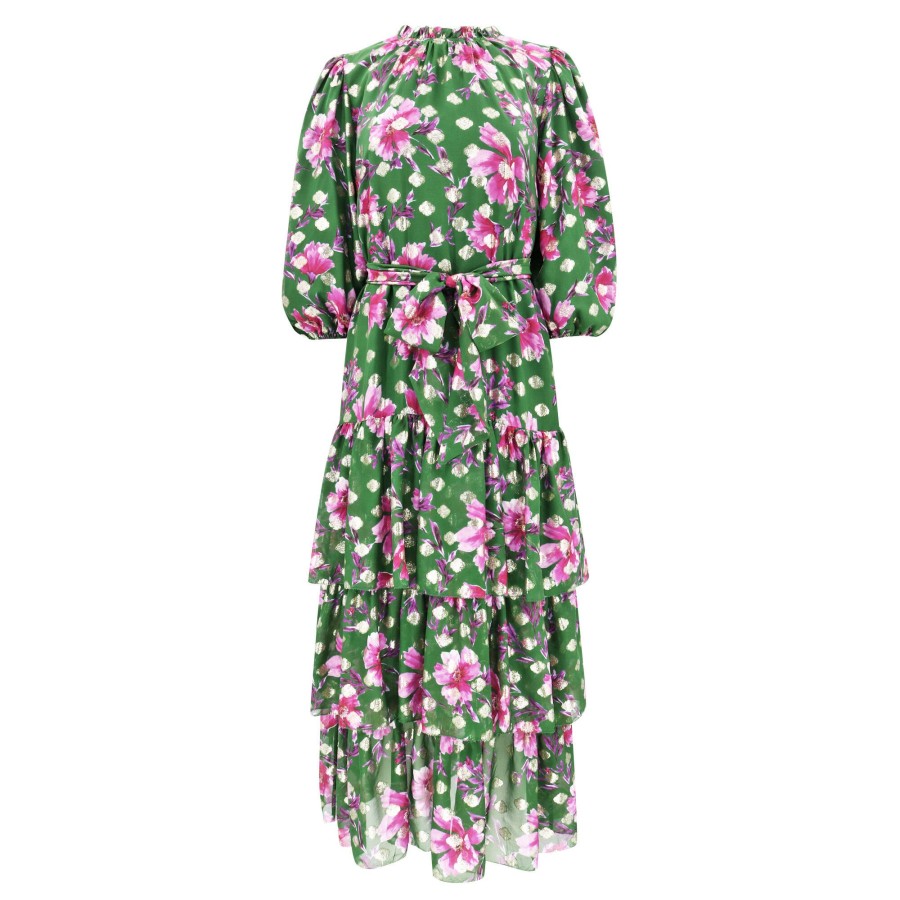 Clothing Christy Lynn | Sara Ruffle Maxi Dress Pink/Green Poinsettia