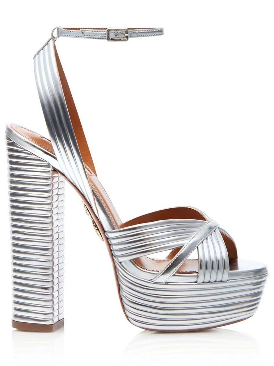 Shoes Aquazzura | Sundance 140Mm Platform Sandals Silver