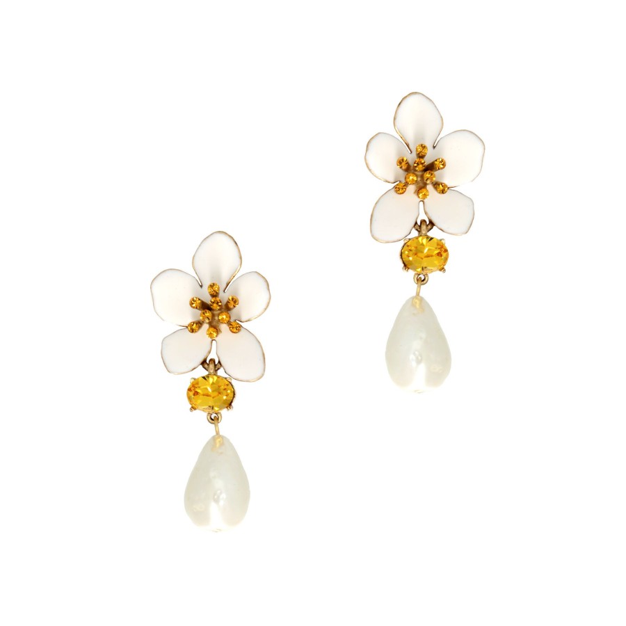 Jewelry Oscar de la Renta | Enameled Flower Earring Ivory