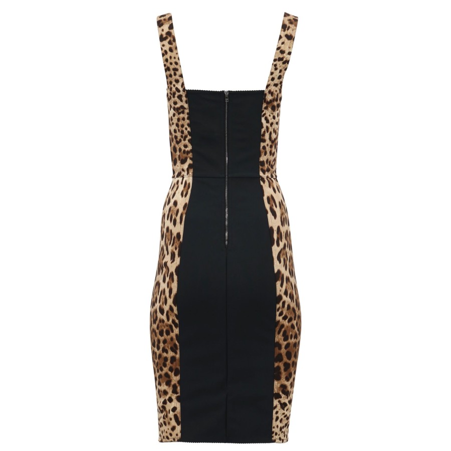 Clothing Dolce & Gabbana | Stretch Sweetheart Neck Sleeveless Dress Leopard Print