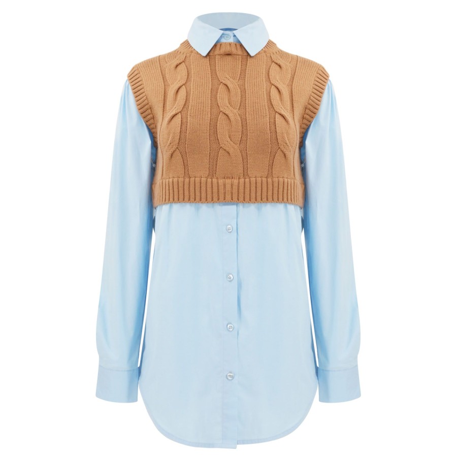 Clothing Staud | Cooper Knit Vest Top Camel French Blue