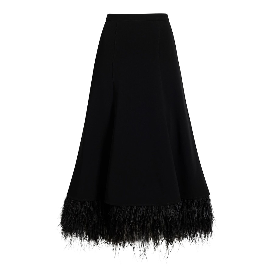 Clothing Cinq à Sept | Ryleigh Feather-Hem Crepe Midi Skirt Black