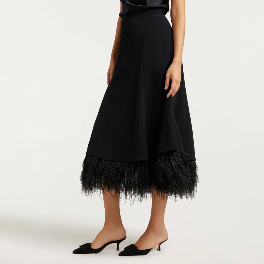 Clothing Cinq à Sept | Ryleigh Feather-Hem Crepe Midi Skirt Black