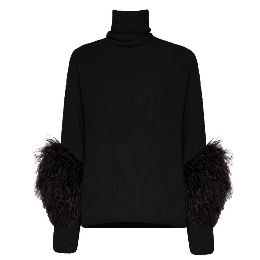Clothing LaPointe | Airy Cashmere Silk Ribbed Turtleneck With Feathers Black
