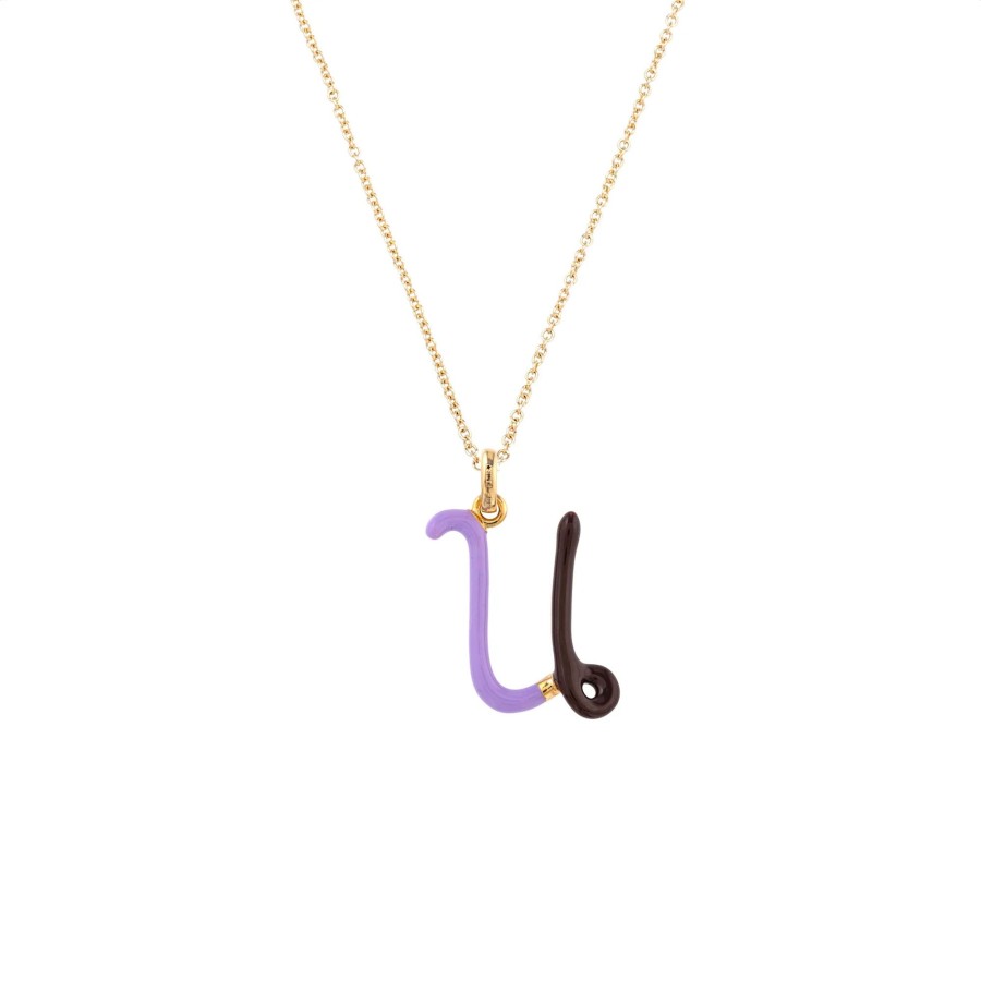 Jewelry Bea Bongiasca | Letter U Charm Necklace Lavender/Cherry Chocolate