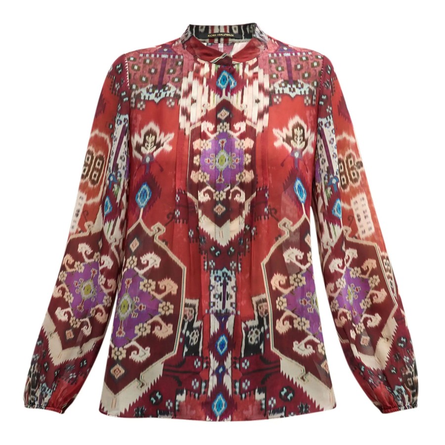 Clothing Kobi Halperin | Charlie Pintuck Ikat-Print Blouse Beet Multi