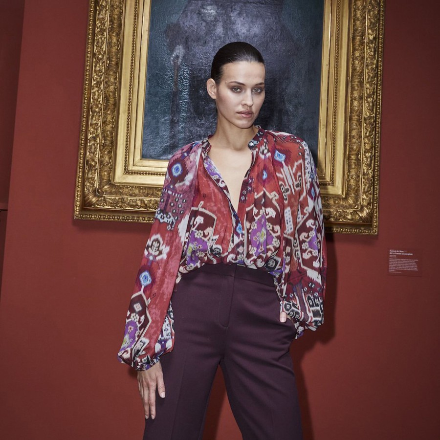 Clothing Kobi Halperin | Charlie Pintuck Ikat-Print Blouse Beet Multi