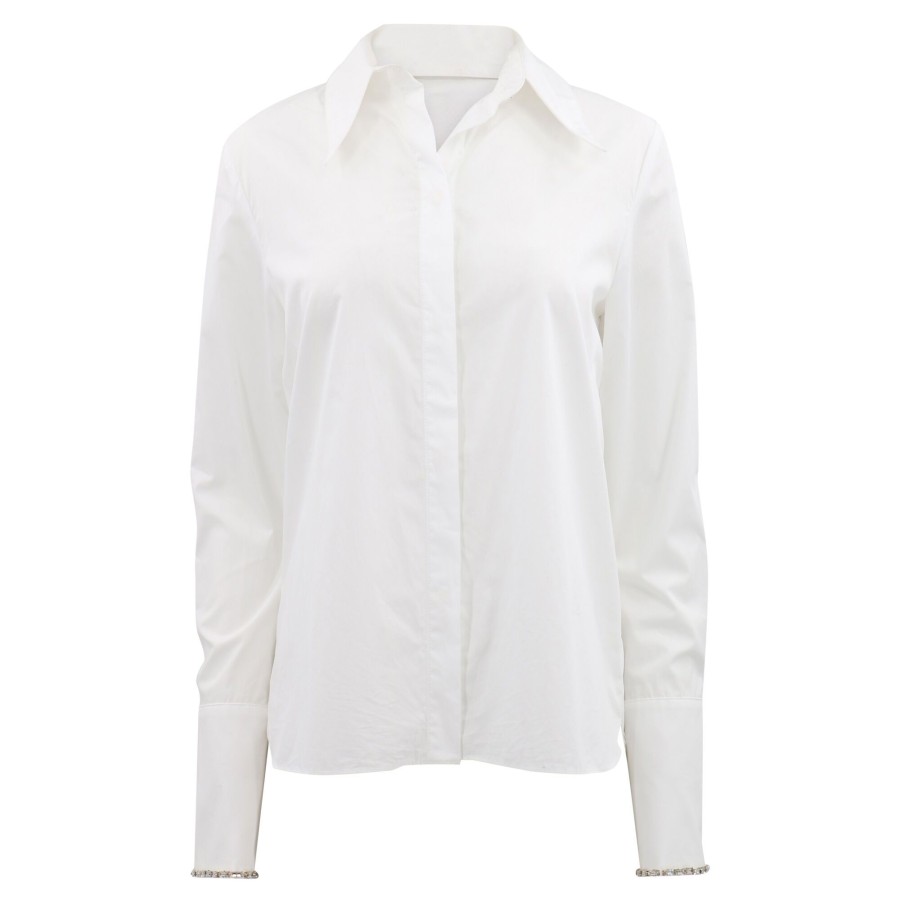 Clothing Twp | Patti High Collared Blouse With Crystals White