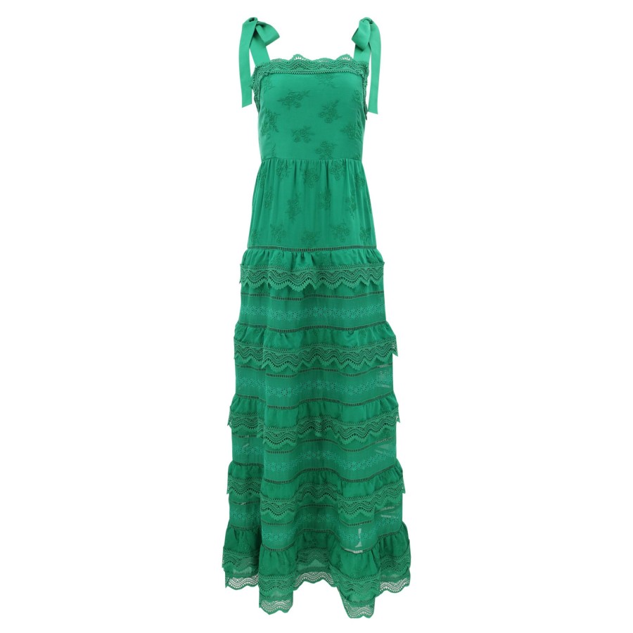 Clothing Alice + Olivia | Vega Eyelet Tiered Maxi Dress Emerald