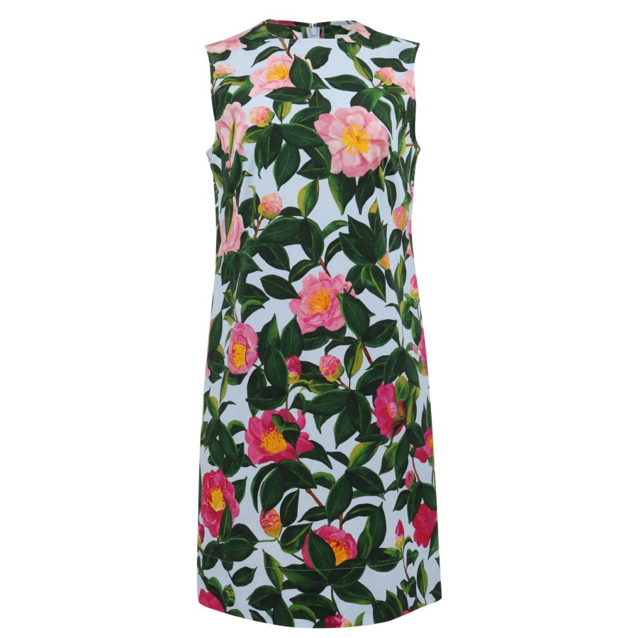 Clothing Oscar de la Renta | Camellia Cotton Poplin Shift Dress Pink/Pale Blue