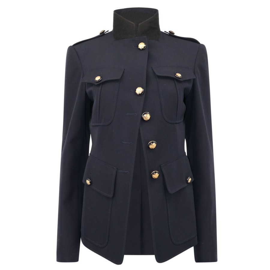 Clothing Alexander McQueen | Button Embellished Wool Blend Jacket Navy