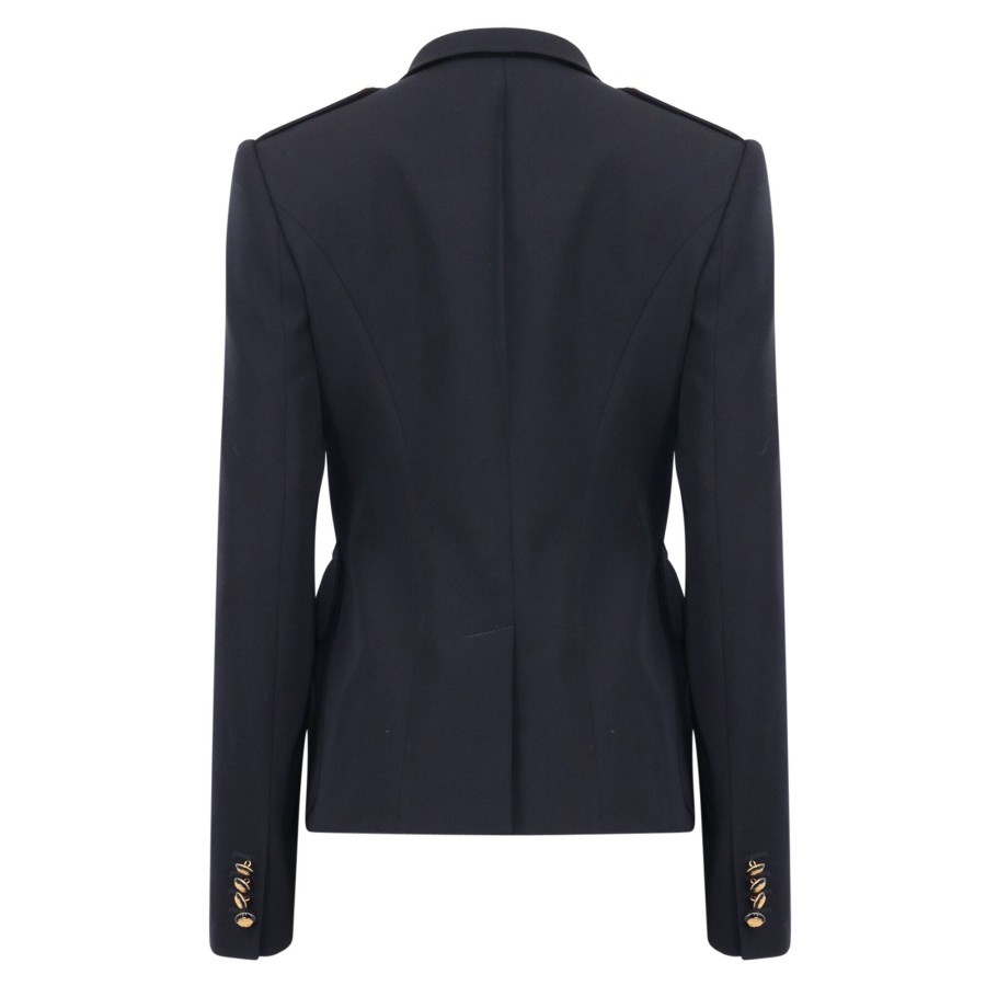 Clothing Alexander McQueen | Button Embellished Wool Blend Jacket Navy