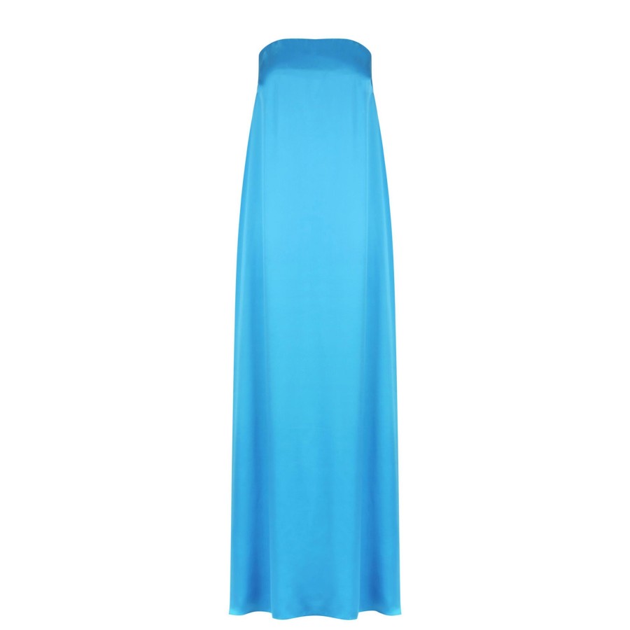 Clothing Shona Joy | Ciel Silk Strapless Column Maxi Dress Aqua