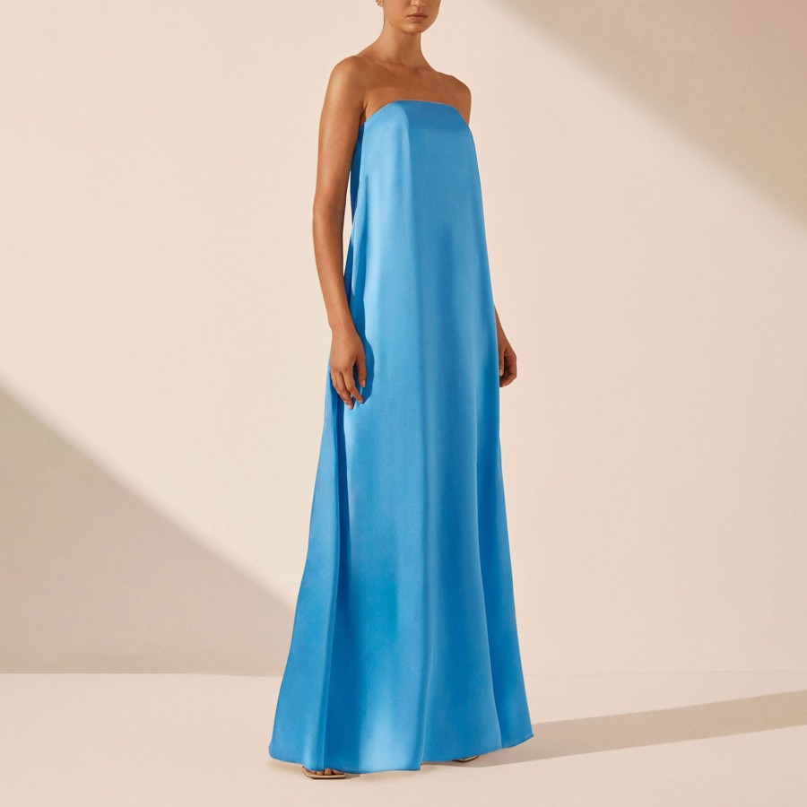 Clothing Shona Joy | Ciel Silk Strapless Column Maxi Dress Aqua