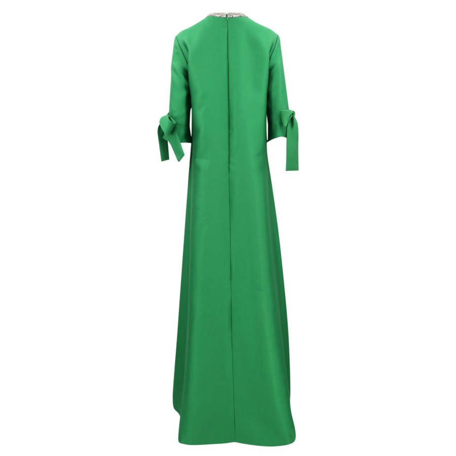 Clothing Reem Acra | Bow Sleeve And Embroidered Neckline Gown Green
