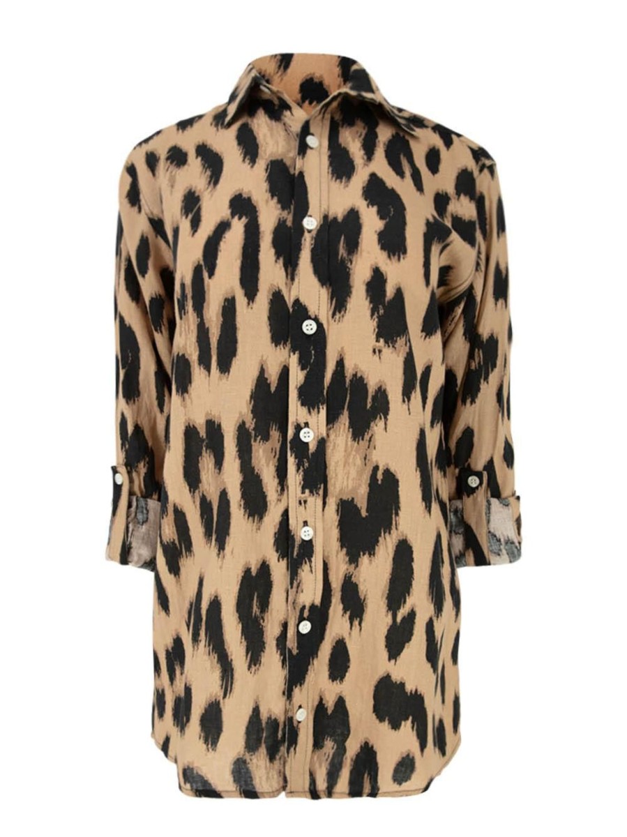 Clothing Emily Phillips | The Girlfriend Linen Shirt Cheetah