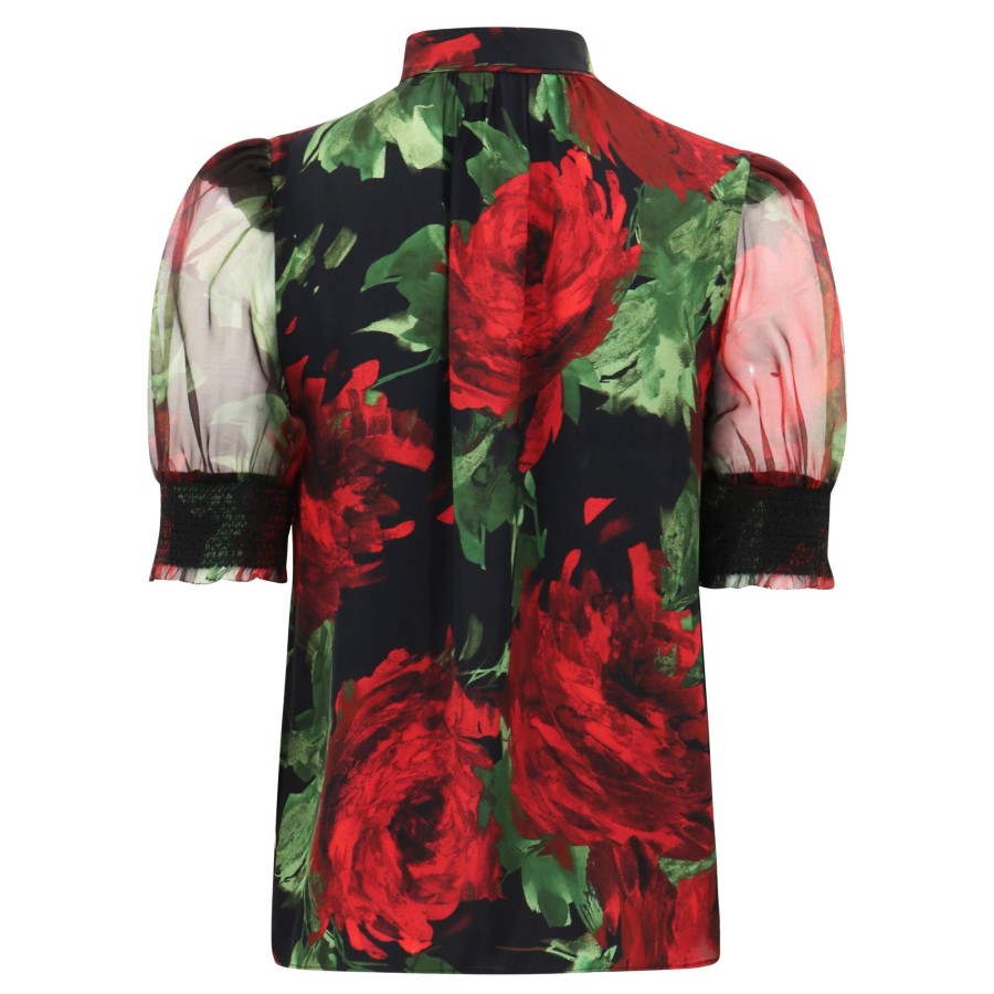 Clothing Alice + Olivia | Brentley Tie-Neck Puff-Sleeve Blouse Cloud Floral Bordeaux