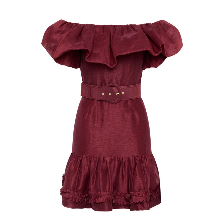 Clothing Rebecca Vallance | Bordeaux Off Shoulder Mini Dress Oxblood