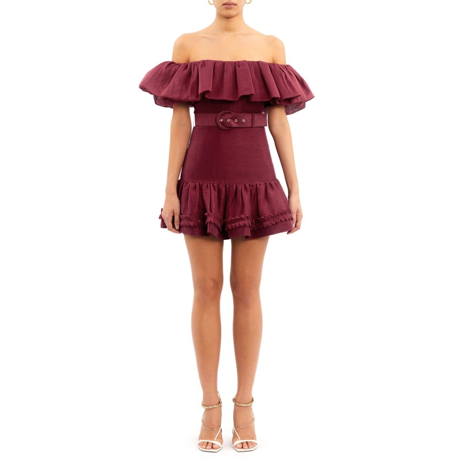 Clothing Rebecca Vallance | Bordeaux Off Shoulder Mini Dress Oxblood