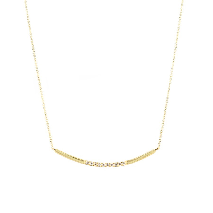 Jewelry Cindy Ensor | Polished Bar With Diamond Accent Necklace Gold