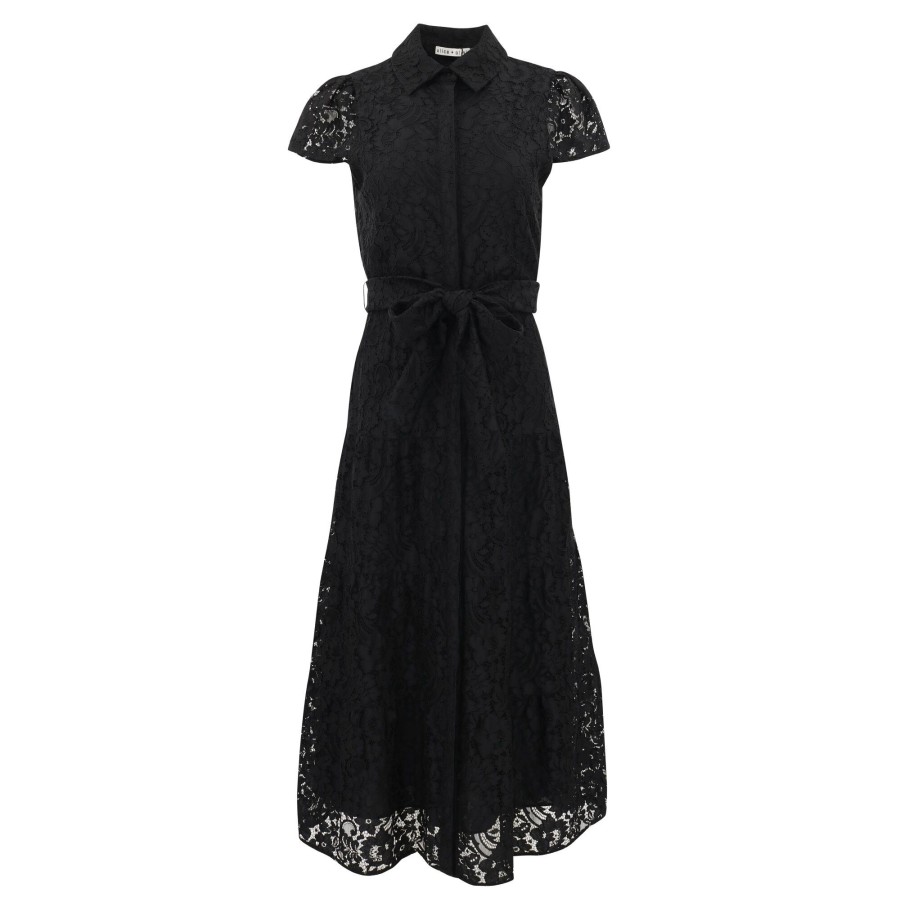 Clothing Alice + Olivia | Miranda Lace Midi Dress Black