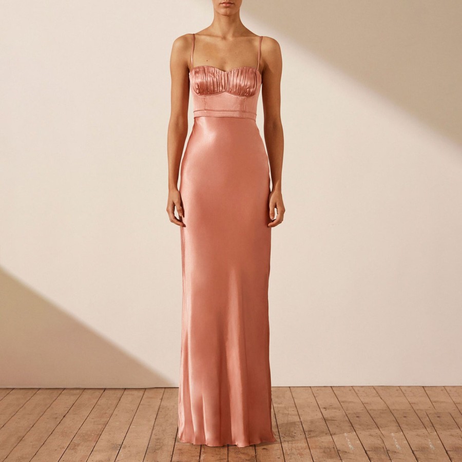 Clothing Shona Joy | La Lune Corded Ruched Maxi Dress Antique Rose