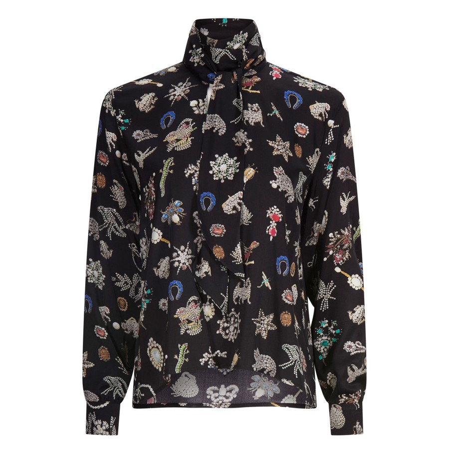 Clothing Libertine | Black Diamond Pins Tie Blouse Black Multi